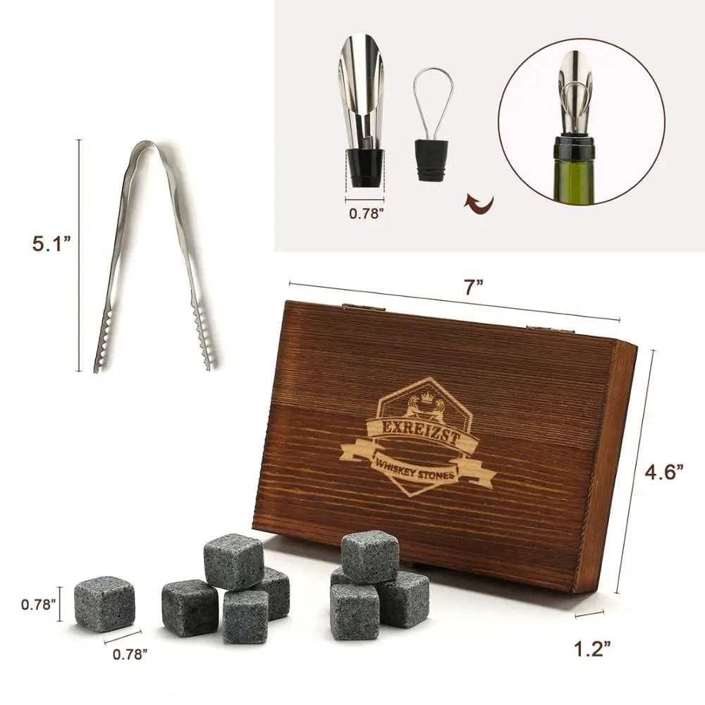 Whiskey Stones Gift Set - W/ Wine Stopper