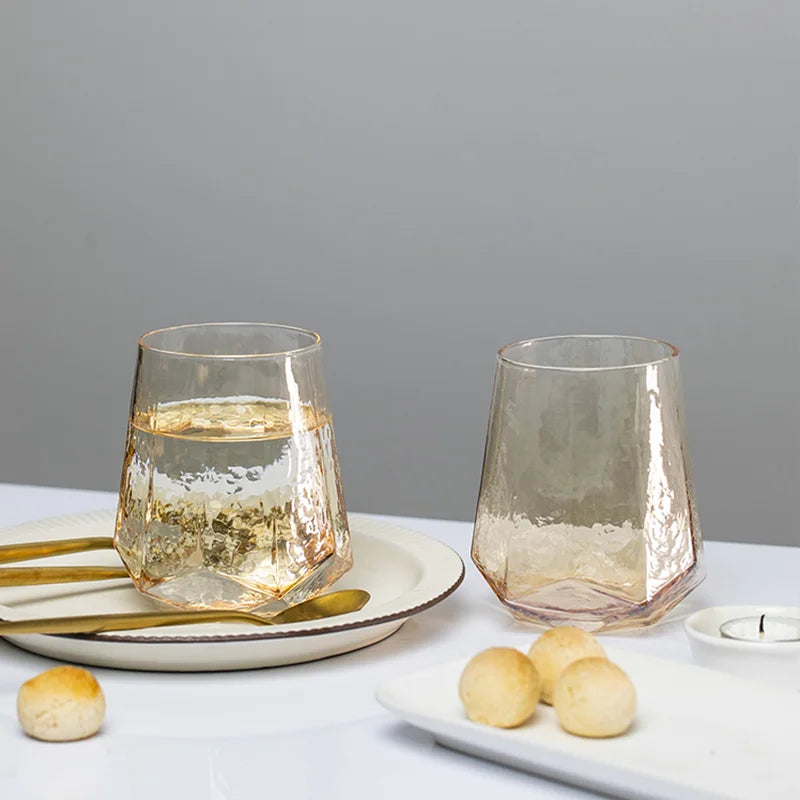 Crystal Water Glass - Amber Colored, Hammered