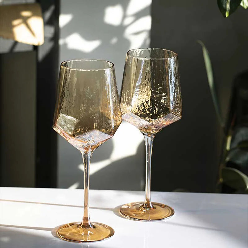 Crystal Water Glass - Amber Colored, Hammered