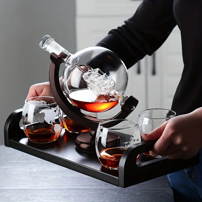 Globe Decanter Set with 2 Whisky Glasses